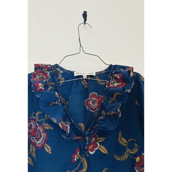 Madewell X Warm Navy Summer Ruffle Collar Top in Honolulu Hibiscus Womens Sz S - Picture 2 of 4